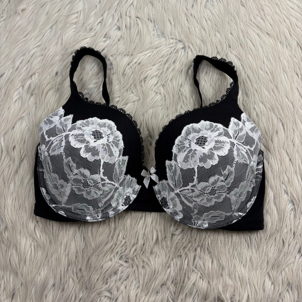 Victoria's Secret Women's 36DD Black White Lacey Lined Perfect Coverage Bra